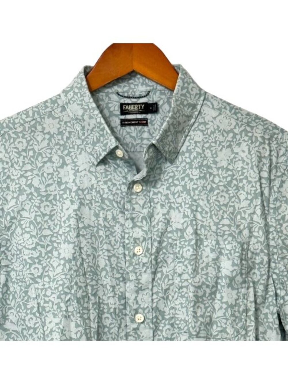 Faherty Reserve Men's The Movement Shirt Sage Floral Short Sleeve Active Size M - Picture 2 of 10